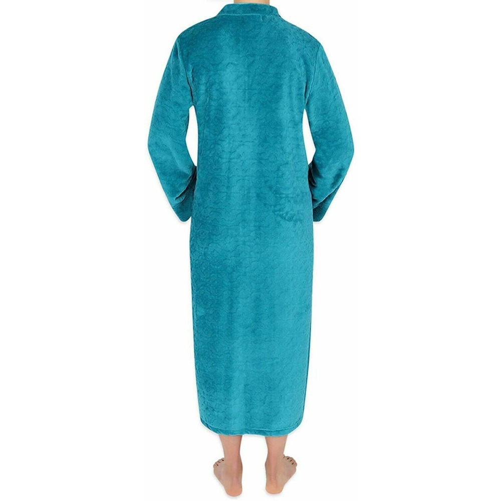LAST ONE-Miss Elaine  Fleece Long Zipper Robe- Teal NWT - Picture 4 of 10